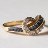 Anello vintage in oro 18K con zaffiri (0.16ctw ca.) e diamanti (0.28ctw ca.), anni '70