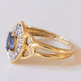 Anello vintage a navette in oro 18K con zaffiro e diamanti, anni '60