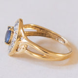 Anello vintage a navette in oro 18K con zaffiro e diamanti, anni '60