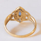 Anello vintage a navette in oro 18K con zaffiro e diamanti, anni '60
