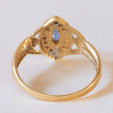 Anello vintage a navette in oro 18K con zaffiro e diamanti, anni '60