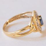 Anello vintage a navette in oro 18K con zaffiro e diamanti, anni '60