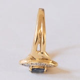 Anello vintage a navette in oro 18K con zaffiro e diamanti, anni '60