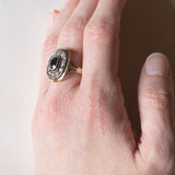 Anello vintage a margherita in oro 18K e argento con zaffiro e diamanti di taglio rosetta, anni '50