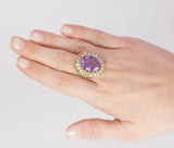 Anello antico in oro 18k con ametista e perline, primi del '900