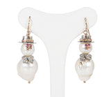 Snowman earrings with scaramazze pearls, gold, silver and precious stones