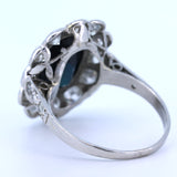Anello vintage in platino con diamanti (1.25 ct) e zaffiro di 6 ct , anni 60