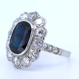 Anello vintage in platino con diamanti (1.25 ct) e zaffiro di 6 ct , anni 60
