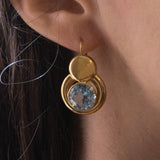 Orecchini vintage in oro 18K con topazi azzurri sintetici (12ctw ca.), anni ‘60