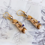 Boucles d'oreilles Bourbon en or 14 carats avec pâte de verre bleue, seconde moitié du XIXe siècle