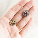 Orecchini vintage in stile antico in oro 12K e argento con rubini sintetici e diamanti, anni '70
