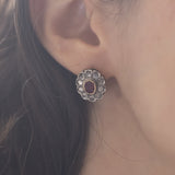Orecchini vintage in stile antico in oro 12K e argento con rubini sintetici e diamanti, anni '70