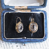 Orecchini vintage in oro 18K e argento con zaffiro e diamanti di taglio rosetta, anni '50