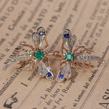 Orecchini moderni a libellula in oro 9K e argento, con diamanti, smeraldo e zaffiri - Antichità Galliera