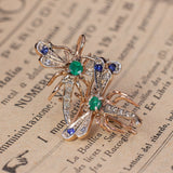 Orecchini moderni a libellula in oro 9K e argento, con diamanti, smeraldo e zaffiri - Antichità Galliera