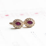 Antique 12K gold daisy earrings with rubies and diamonds, 1940s