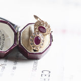 Antique 12K gold daisy earrings with rubies and diamonds, 1940s