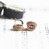 Antique 12K gold daisy earrings with rubies and diamonds, 1940s