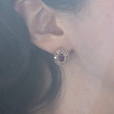 Antique 12K gold daisy earrings with rubies and diamonds, 1940s