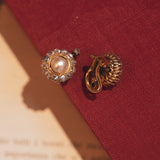 Boucles d'oreilles anciennes en or 18 carats avec perle et diamants, début des années 1900