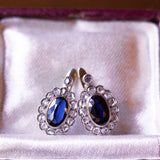 Orecchini antichi in oro 18K con zaffiri e rosette di diamante, anni '40 - Antichità Galliera