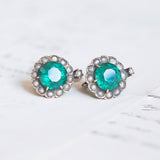 Orecchini antichi in oro 14K con paste di vetro verdi e perline, primi del '900