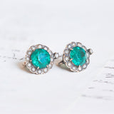 Orecchini antichi in oro 14K con paste di vetro verdi e perline, primi del '900