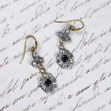 Orecchini antichi in oro 18K con zaffiri e rosette, anni '20