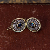 Orecchini antichi in oro 18K e argento, con zaffiri e rosette di diamanete, anni '40/'50 - Antichità Galliera