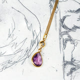 Pendentif vintage en or 18 carats avec améthyste et zircon et chaîne en or 18 carats, 1950
