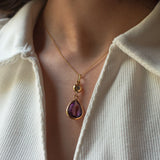 Pendentif vintage en or 18 carats avec améthyste et zircon et chaîne en or 18 carats, 1950