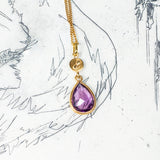 Pendentif vintage en or 18 carats avec améthyste et zircon et chaîne en or 18 carats, 1950