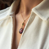 Pendentif vintage en or 18 carats avec améthyste et zircon et chaîne en or 18 carats, 1950