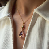 Pendentif vintage en or 18 carats avec améthyste et zircon et chaîne en or 18 carats, 1950
