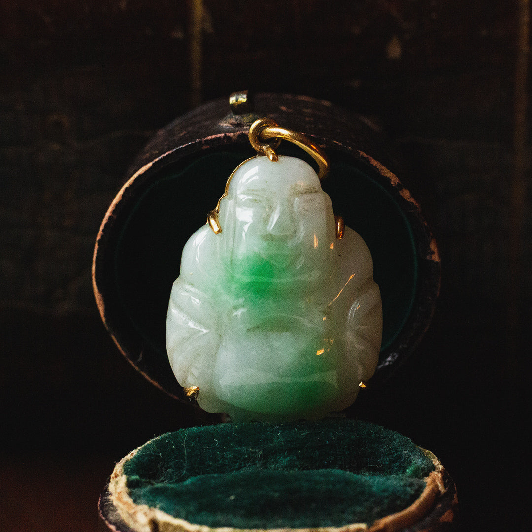 Collana Buddha di giada verde, Ciondolo Buddha d'oro, Collana