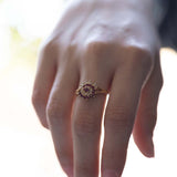 Anello vintage in oro 14K con rubini e diamanti, anni '50/'60
