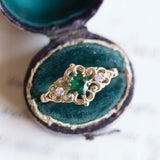 Anello in oro 14K con spinello e diamanti di taglio brillante, anni '40/'50