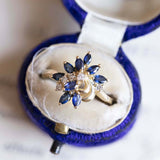 Vintage 14K gold ring with sapphires and diamonds, 1970s