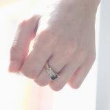 Anello vintage in oro 14K con zaffiro e diamanti, anni '50/'60