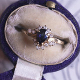 14K gold ring with sapphire and diamonds, 1950s / 1960s