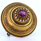 Spilla antica in oro 14k con tormalina viola. metà Ottocento