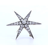 Spilla/ciondolo antica a forma di stella in oro e argento con diamanti, primissimi '900