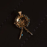 Spilla/ciondolo vintage in oro 14K con turchesi, anni '50