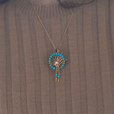 Spilla/ciondolo vintage in oro 14K con turchesi, anni '50
