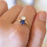 Toi et Moi vintage in oro 18K con zaffiro e diamante (0.35ct ca.), anni '50