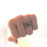Anello vintage in oro 14K con smeraldi, anni '60/'70