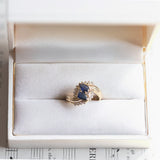 Anello vintage in oro 14K con zaffiri e diamanti, anni '70