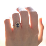 Anello vintage in oro 14K con zaffiri e diamanti, anni '70