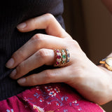 Anello moderno in stile vittoriano in oro 9K con rubini e diamanti - Antichità Galliera