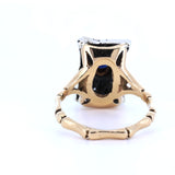 Bague vintage en or 14 carats et argent avec saphir et rosettes, style début des années 1900